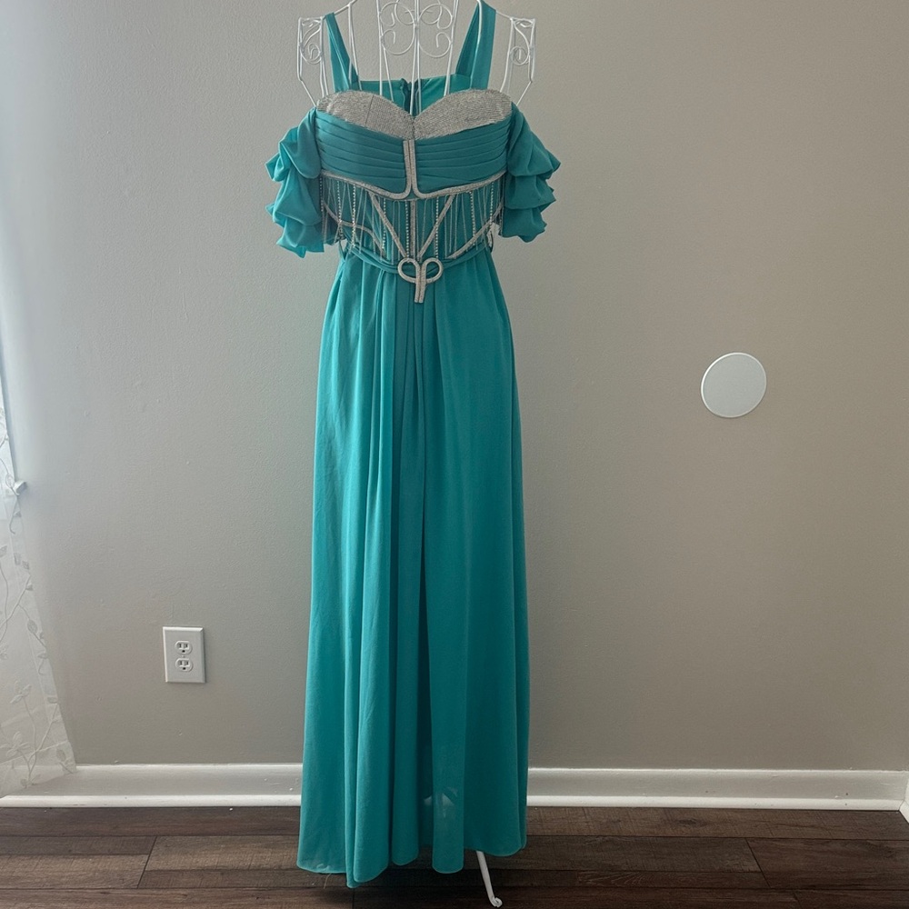Hand sewn Elegant Teal Off-Shoulder Dress *brand new*
